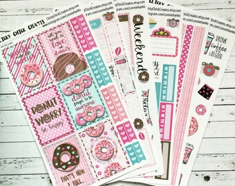 DONUTS KIT! Planner stickers, donuts, coffee, love, sexy time, xoxo. Perfect for Inkwell Press, Erin Condren, Happy Planner! {#K1602}