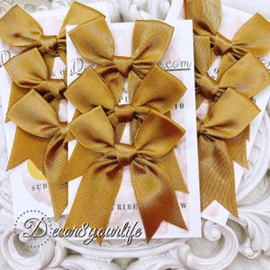 Gold Satin Bows, Approx. 3×3 Inches,Set of 3, Handmade - Ideal for Scrapbooking, Journaling, Handmade Cards, and DIY Craft Projects