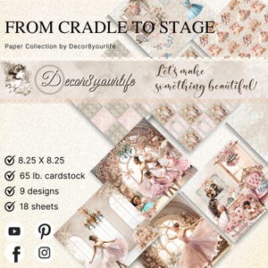 Papel para álbum de recortes de bailarinas estilo shabby chic / Materiales para manualidades en pastel, 8,25" x 8,25"