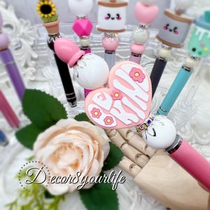 Beaded Stylus Pen: Kawaii Stylus Pen with &quot;Be Kind&quot; Heart Silicone Bead | Cute Tech Supplies | Styluses | Gifts for Her