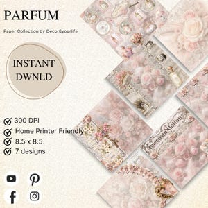 Parfum Digital Scrapbook Paper Collection | Shabby Chic Printable Craft Papers | Instant Download