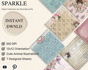 Papel digital vintage shabby chic para álbumes de recortes, miniálbumes, tarjetas y mucho más.