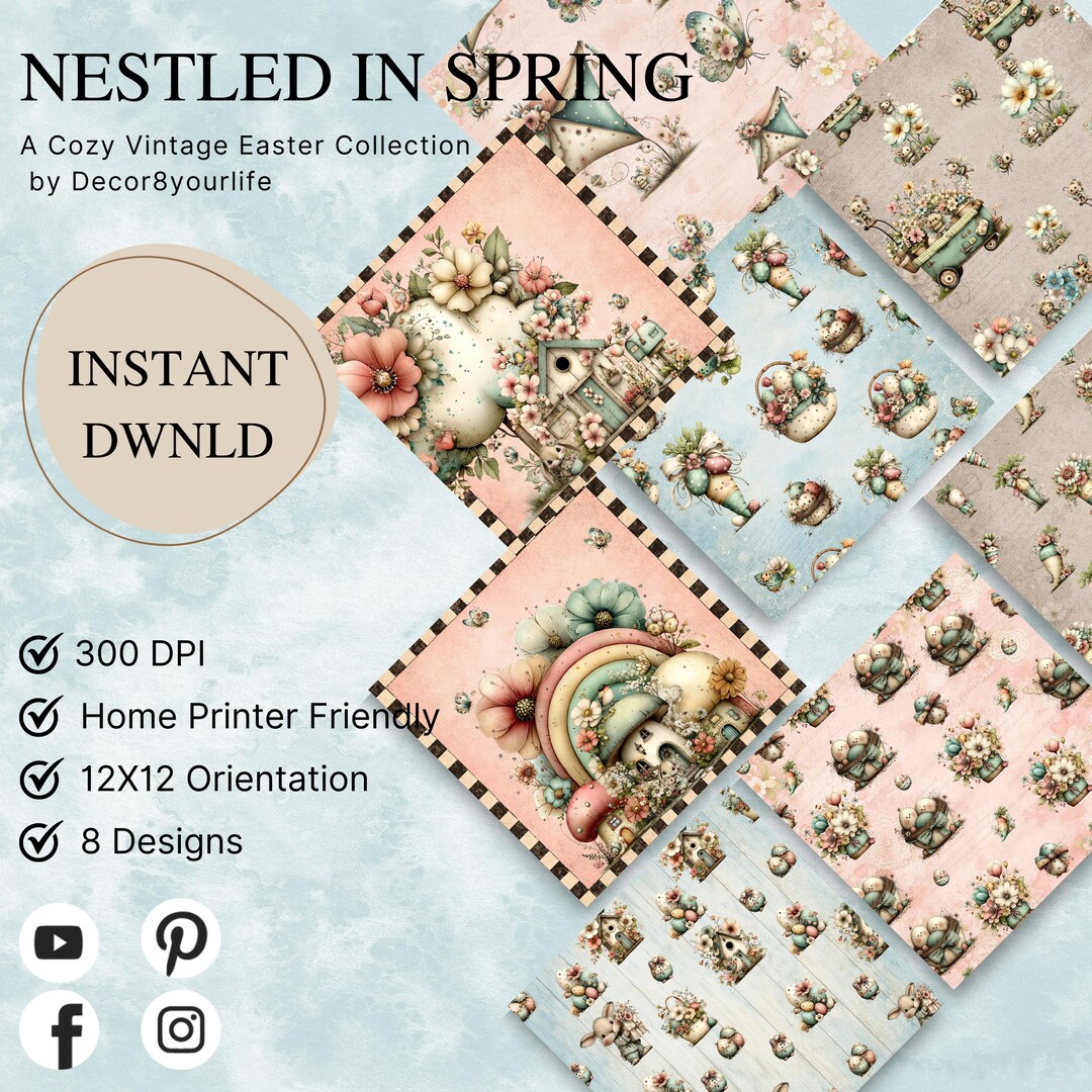 Vintage Easter Digital Paper | Floral Spring Cottage Collection (300 ...