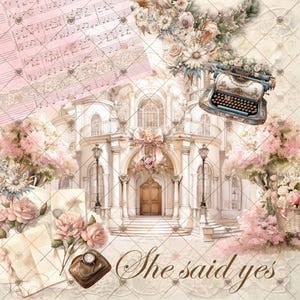 Shabby Chic Digital Paper Collection: She Said Yes! door Decor8yourlife | voor bruiloften, bruiloften, decoraties, shabby chic en vintage themaknutsels