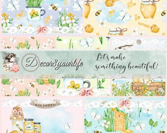 Bee Scrapbook Paper Pack: Spring/Summer Designs (Digital Download, 7 JPG Files)