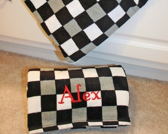 Personalized Checkered Beach Towel & Cinch Backpack Set: Racing Fan Gift