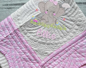 Monogrammed PINK *Polka Dot* Border Personalized Heirloom Quilt Blanket | Baby Blanket | Baby Shower Gift