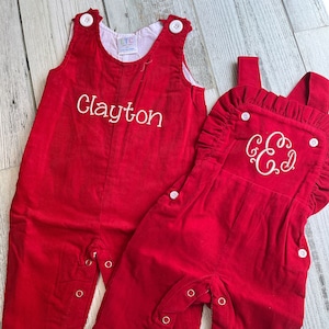 CLASSIC Red Corduroy Longall Overalls-  Classic Boy version - Baby shower Gift - Christmas Valentine Outfit - Personalized