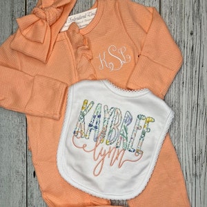 Personalized Ruffle WAFFLE Weave Footie & Headband | Size 0/6 month only | Baby Shower Gift | Take Home Outfit for Baby Girl