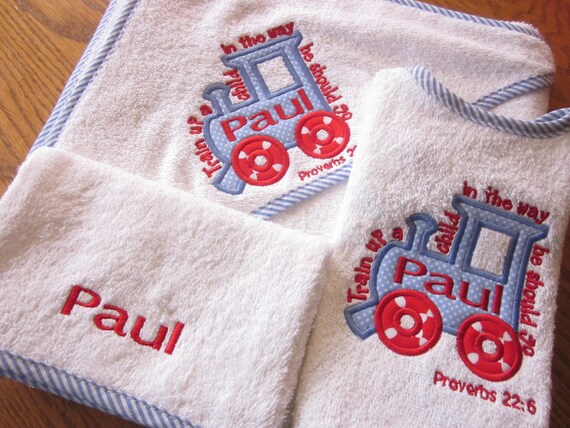 3PC PERSONALISED BABY HOODED TOWEL SET