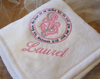 Personalized Mink Touch Blanket with Applique Anchor & Hebrews 6:19 verse