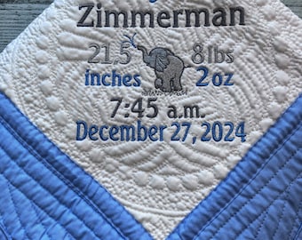 Birth Announcement Heirloom Quilt | Choose to add mini design | Subway Art Baby Birth Information Baby Blanket | Birth Stat Keepsake Blanket
