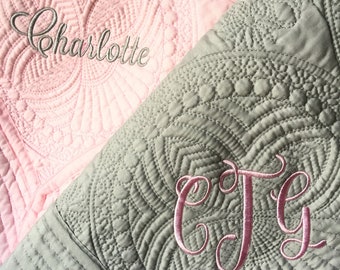 Monogrammed Personalized Heirloom Quilt Blanket | Baby Blanket | Baby Shower Gift