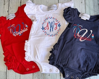Patriotic Red White & Blue Ruffle Icing Bubble / 4th of July Girl Bubble Romper / Personalized Ruffle Icing Bubble / Baby Shower Gift
