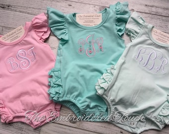 MANY-COLORS! Monogrammed Ruffle Icing Bubble /  Take Home Outfit for Girls / Personalized Ruffle Icing Bubble / Baby Shower Gift