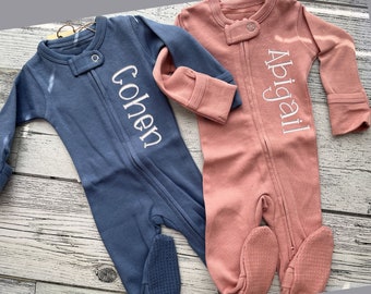 Monogrammed Organic Cotton Sleeper Footie/ Unisex / Zippered Footie / Take Home Outfit / Personalized Footie / Baby Shower Gift