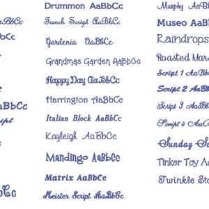 May include: A collection of various font styles displayed in a blue color. Each font is shown with the letters AaBbCc. The fonts include Art Block, Ballentine Script, Bimini Wide, and more.