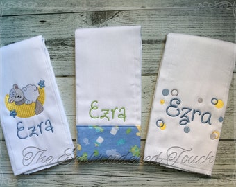 Personalized Baby Burp Pad set - Sleep tight little lamb on the moon -  Baby 3 Piece Burp Set - Shower Gift