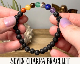 Chakra Crystal Bracelet, Lava Stone Grounding and Balancing Jewelry