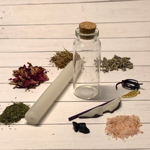 Self Protection Jar, Tourmaline Crystals, Evil Eye Bracelet, White Candle, Manifesting Kits