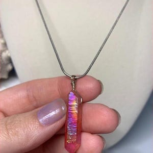 Ruby Aura Quartz Crystal Necklace, Heart and Root Chakra