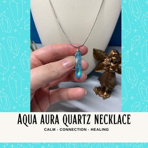 Aqua Aura Quartz Crystal Necklace, Throat Chakra Jewelry