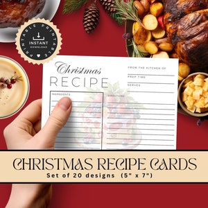 Christmas Recipe Card Collection / Holiday Recipe Card Set / Printable Christmas 5&quot; x 7&quot; Recipe Cards / Set of 20 Christmas Recipe Cards