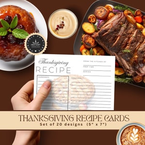Colección de tarjetas de recetas de Acción de Gracias / Conjunto de tarjetas de recetas navideñas imprimibles / Tarjetas de Acción de Gracias de 5" x 7" / Conjunto de 20 tarjetas de recetas de Acción de Gracias