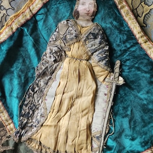 RARE Extraordinary 18thC Antique French Opulent Ecclesiastical Stumpwork-Saintly Religious Figure Applique-Gilt Metallic Embroidered Silk...