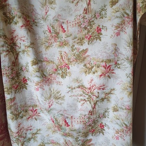 Impresionante y raro remanente de la antigua tela de algodón francesa Napoleón III Toile de Jouy, encantador textil escaso por excelencia francés imagen 7