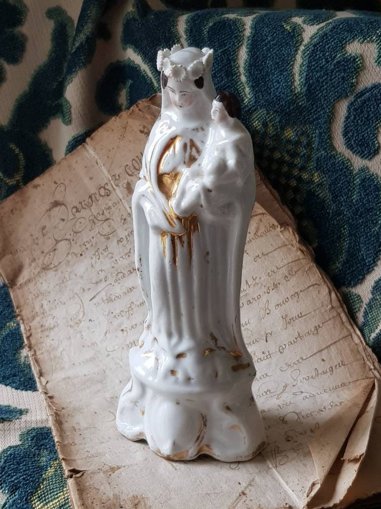 Rare & Beautiful 19Thc Antique Français Figurine Religieuse en Porcelaine Décorée à La Main/statue d