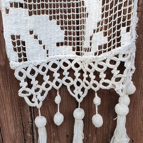 Delightful Pair of Antique French Winged Cherub Handcrafted shops Openwork Bobble Fringed Curtain / Rideau Panels, Fab Creamy Ecru French Textiles
