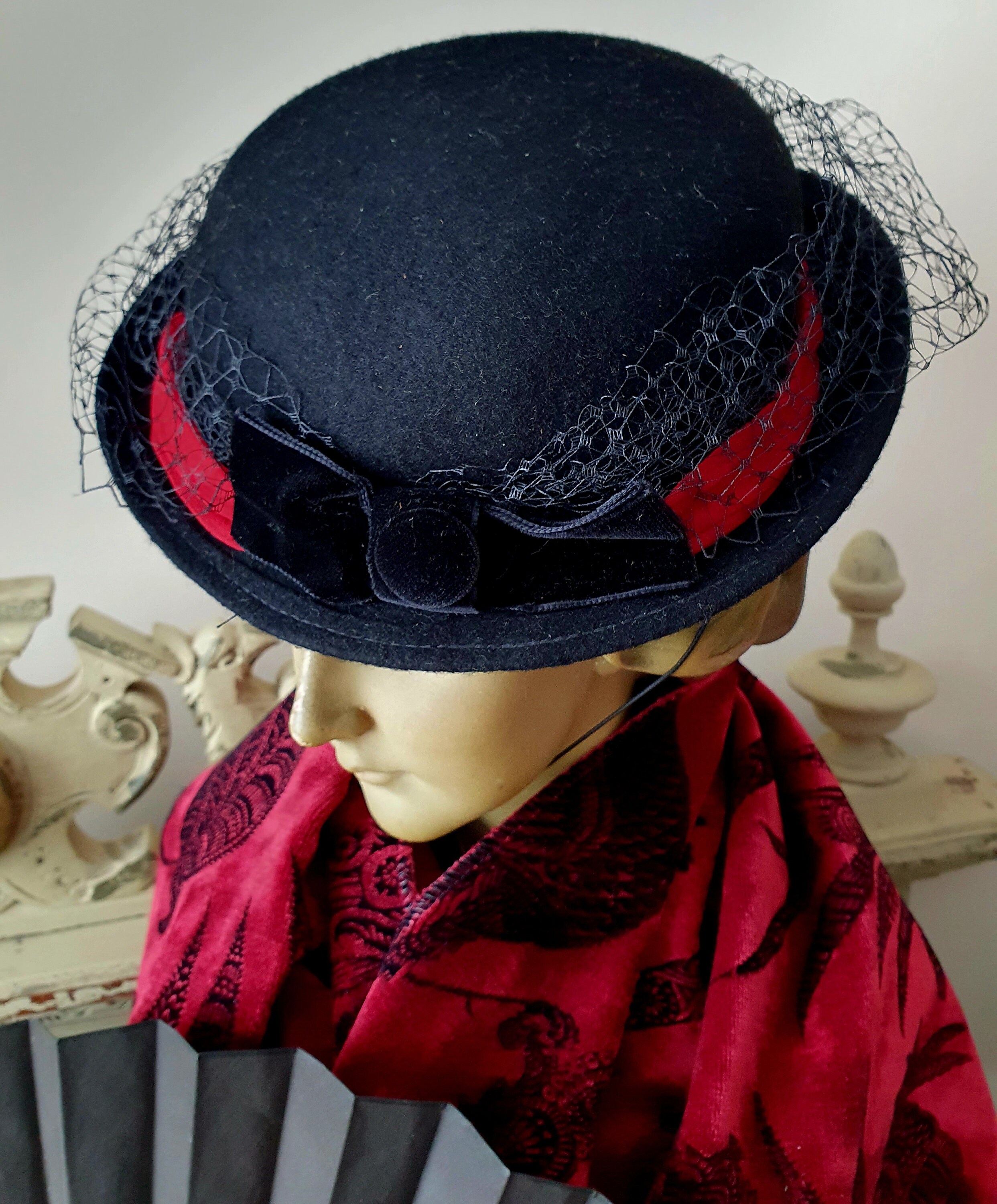 French felted high fashion hat with veil black white art to wear Long before Adolfo Sardiña became a favorite among social  main image 2