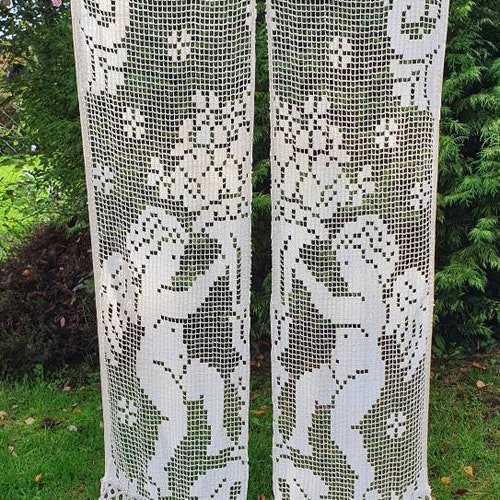Delightful Pair of Antique French Winged Cherub Handcrafted shops Openwork Bobble Fringed Curtain / Rideau Panels, Fab Creamy Ecru French Textiles