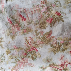Impresionante y raro remanente de la antigua tela de algodón francesa Napoleón III Toile de Jouy, encantador textil escaso por excelencia francés imagen 4