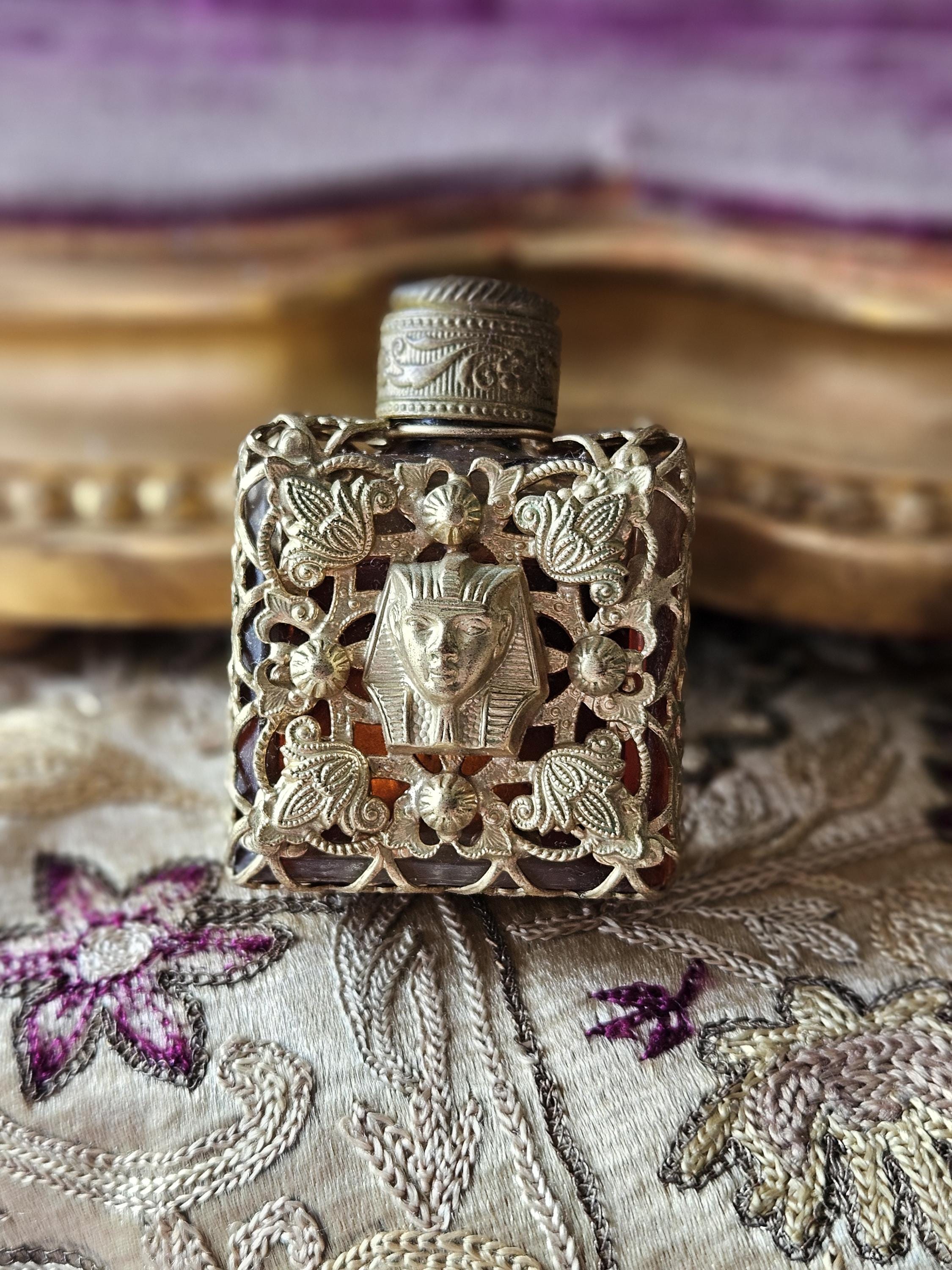 アイル・オブ・ワイトグラス Vintage 金彩吹き パフューム ボトル Exquisite Vintage French-found Czech Gilt Filigree Miniature