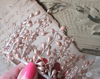 Exquisite Antique  French Petit Pink Faux Pearl Wedding Tiara / Couronne,Crown de Mariage, Superb Unique Boudoir Decor Display Piece.......