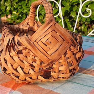 Miniature Rustic Antique French Panier-Unique Artisanal Handcrafted Oblong Gathering Basket-Stunning Pretty Vintage French Kitchenalia piece