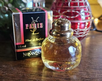 Vintage francés miniatura Yves Saint-Laurent PARIS 7.5ml / 0.26 fl.oz 'Fleur de Parfum' (Raro Intenso) Perfume sin usar Coleccionable-c.1989