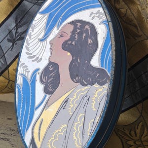 Striking Rare Antique French Art-Deco Woman Decorative Period Advertising Publicity Collectable Oval Chocolate Tin-Amazing Graphics & Design