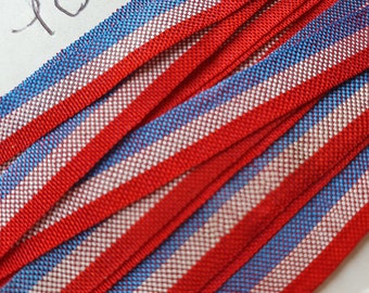 10 Mtrs de cinta de grosgrain fina y sedosa tricolor francesa antigua desgastada por el tiempo, encantador clásico tradicional francés Vintage Trim-Proyecto perfecto