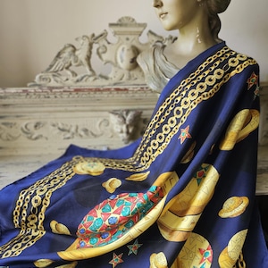 Striking Stunning Superb Vintage French Paris CELINE Signed Silk Scarf-Unique Colour Palette & Design,100% pure Silk Foulard-Pristine,Unused