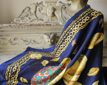 Striking Stunning Superb Vintage French Paris CELINE Signed Silk Scarf-Unique Colour Palette & Design,100% pure Silk Foulard-Pristine,Unused