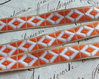 2.64 Mtrs of Stunning Vintage  French Diamond Tangerine Orange & White Silk Narrow Trim-Period Passementerie or Galon,Home Decor Projects..