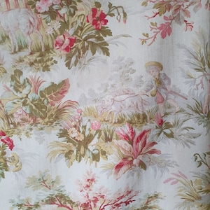 Impresionante y raro remanente de la antigua tela de algodón francesa Napoleón III Toile de Jouy, encantador textil escaso por excelencia francés imagen 8