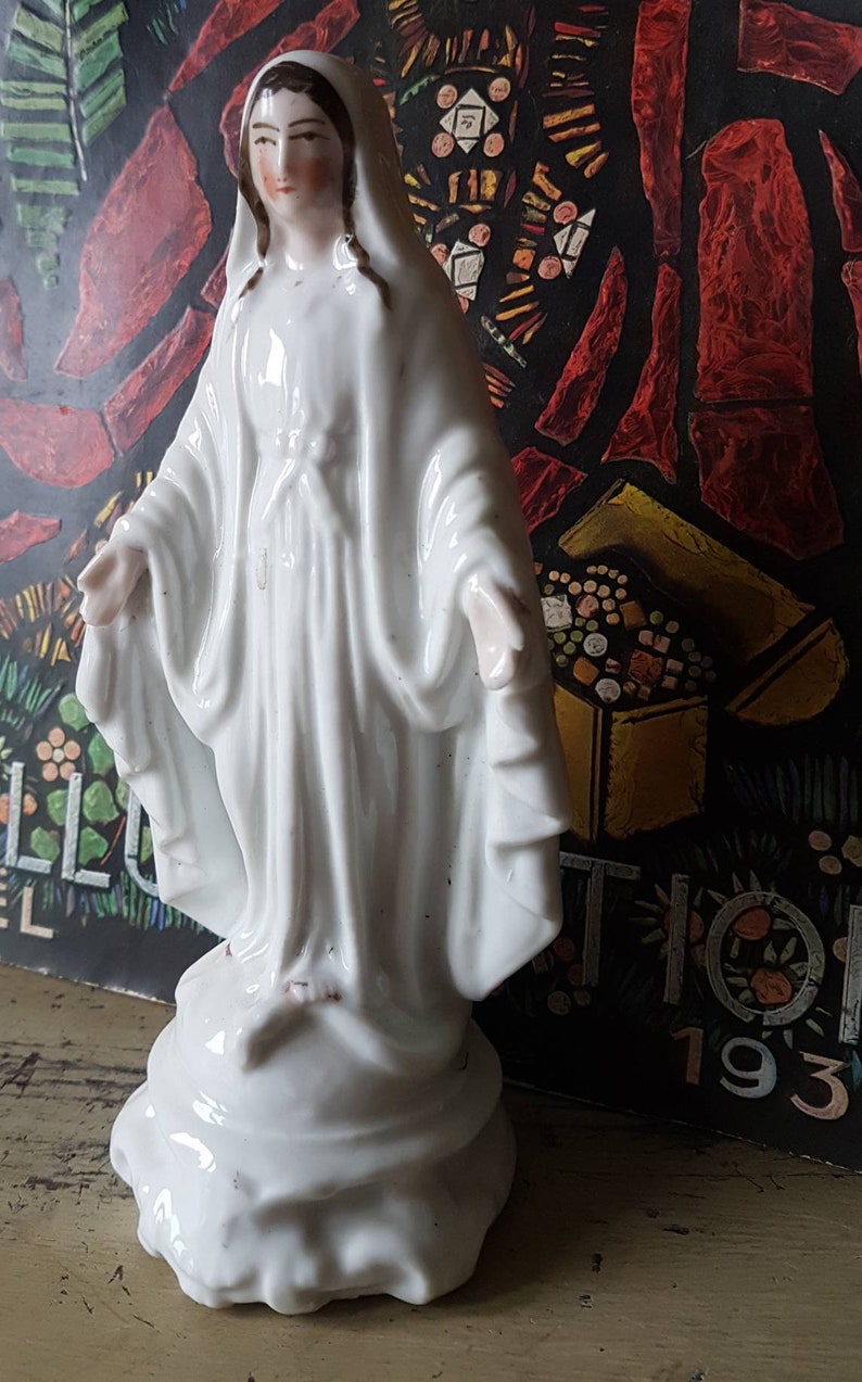 Beautiful Antique French Rare 19thC Religious Hand Decorated image 2