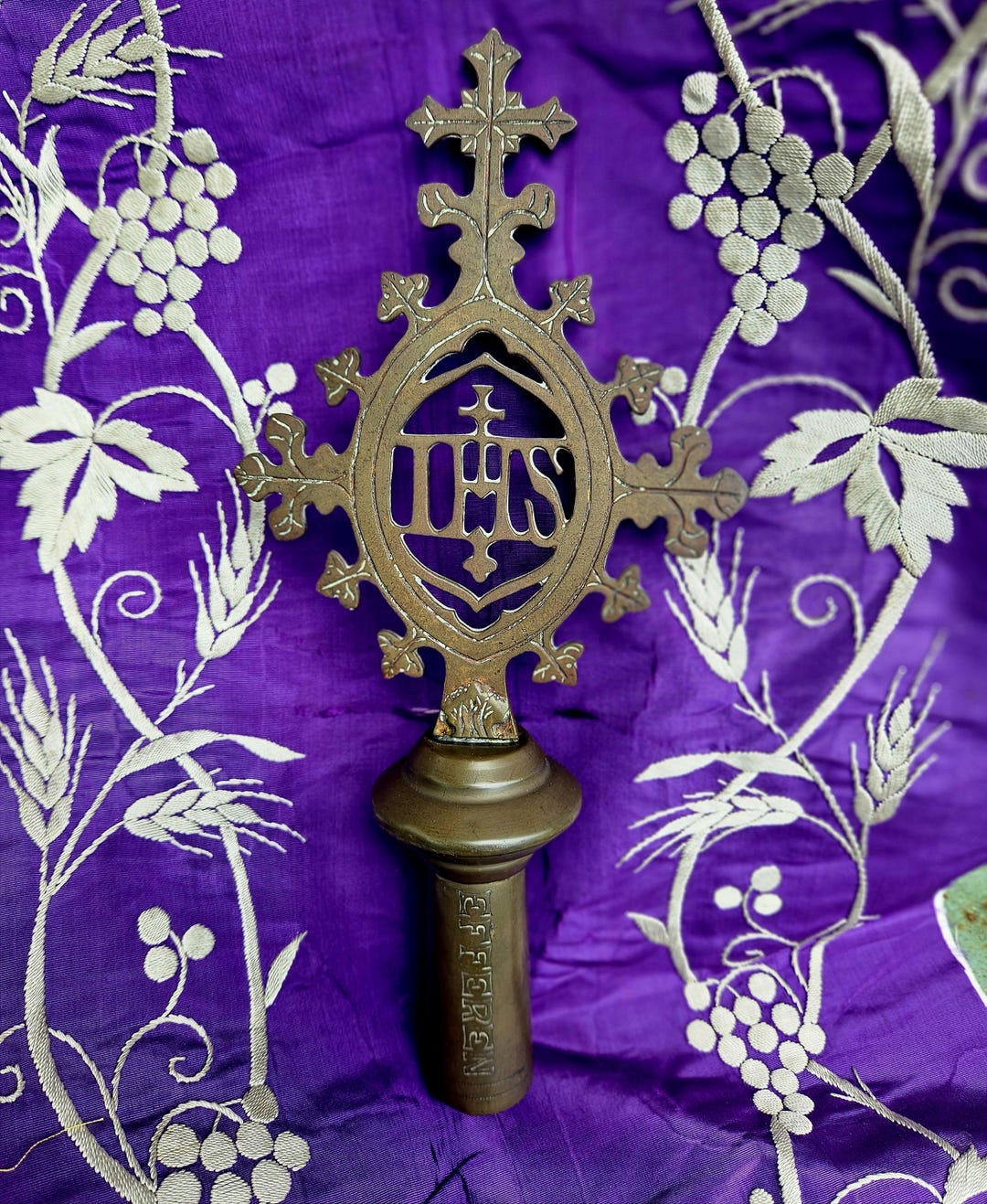 RARE Antique French Bronze Religious IHS Procession Flag / Drapeau ...