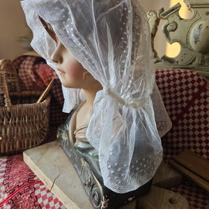 Delightful Delicate Antique French Handcrafted Embroidered Appliqued Lace Bonnet-Gorgeous Vintage Period Costume-Stunning Fine Hand Work