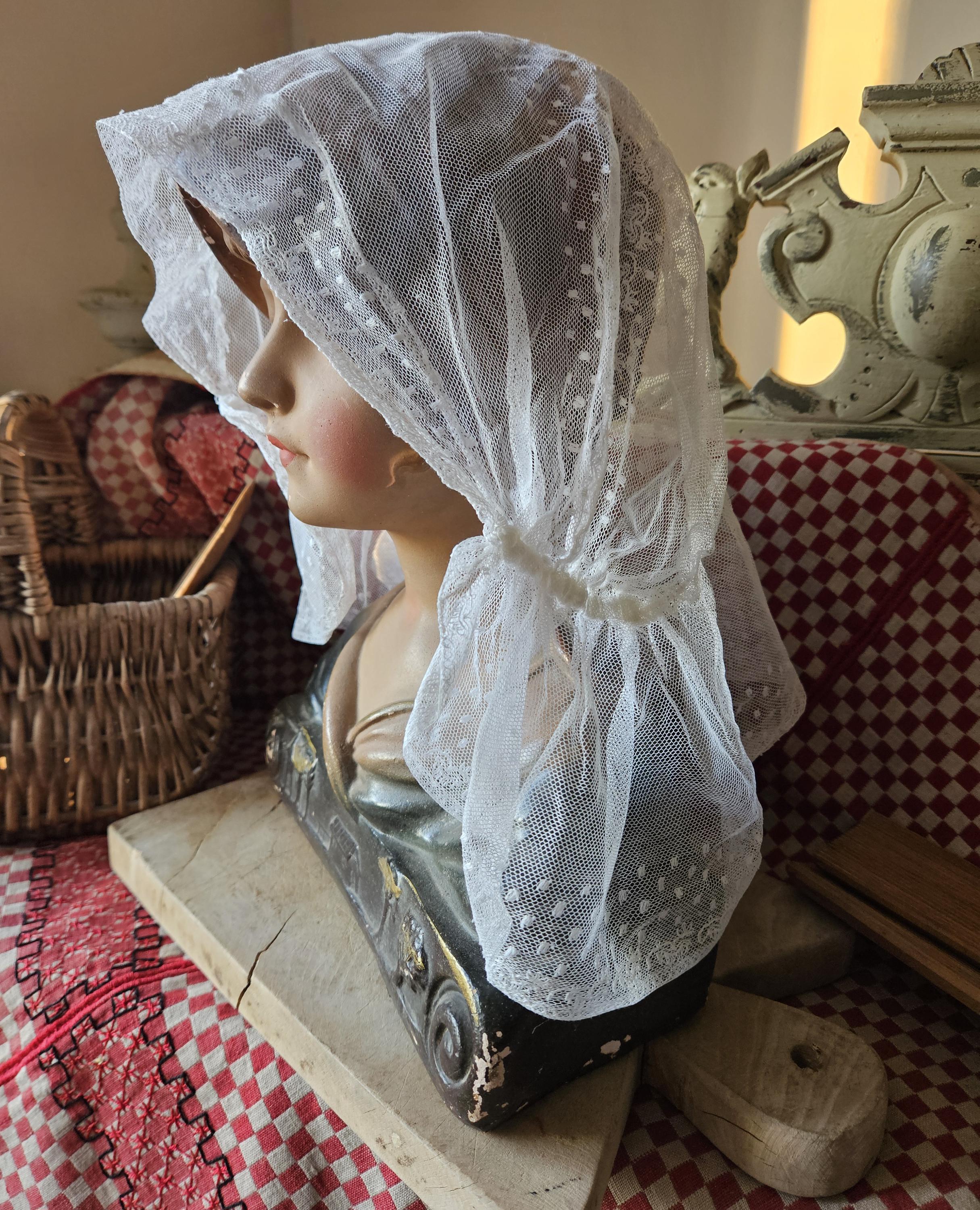 Delightful Delicate Antique French Handcrafted Embroidered Appliqued Lace Bonnet-Gorgeous Vintage Period Costume-Stunning Fine Hand Work