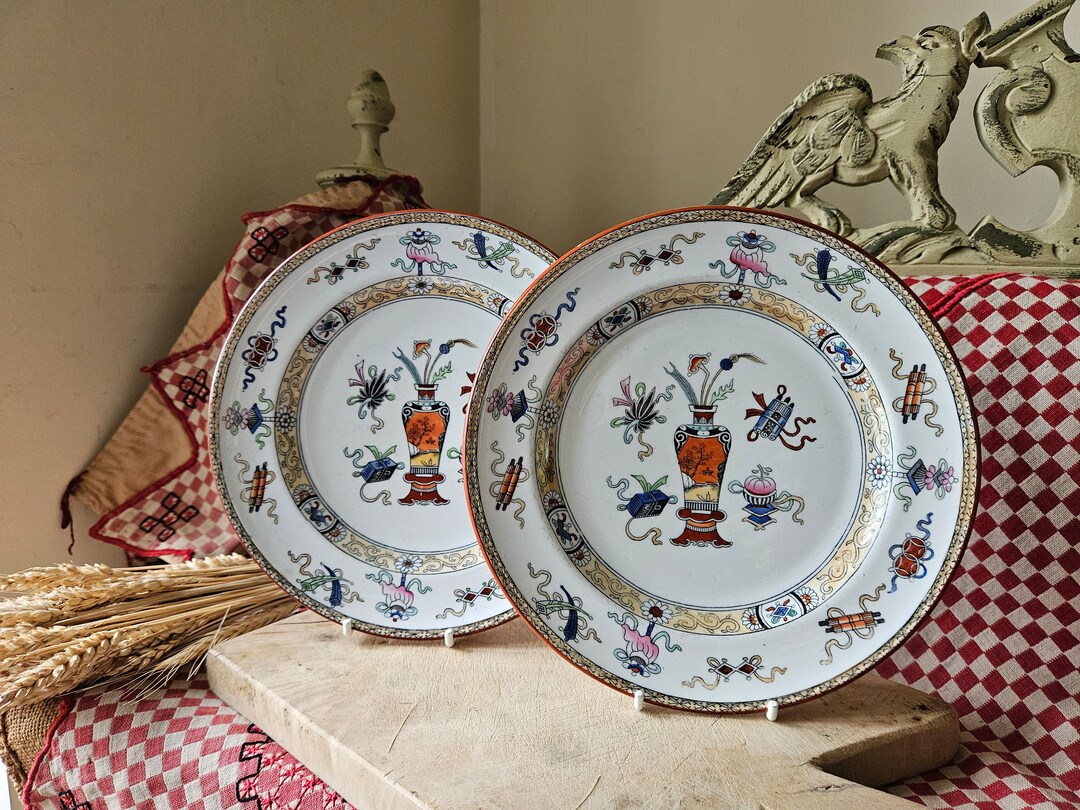 オールドミントン ドットプレート 19世紀 25cm Stunning Rare Pair 0f 19thc French-found Antique English